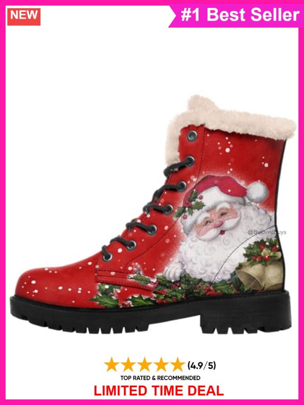 Waterproof Fur Lined Winter Snow Boots Lace Up Non Slip